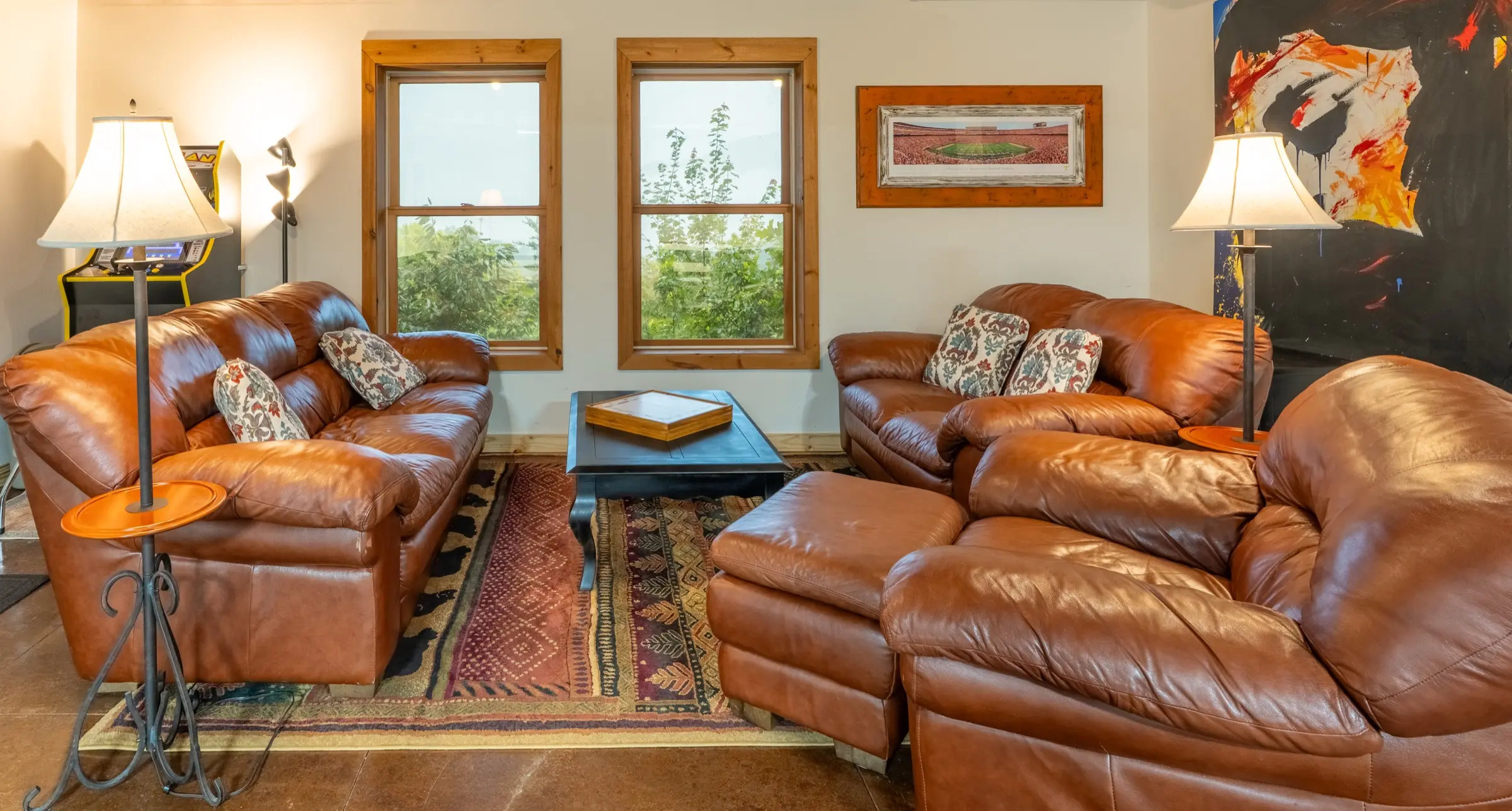 Game room lounge area with seating for six